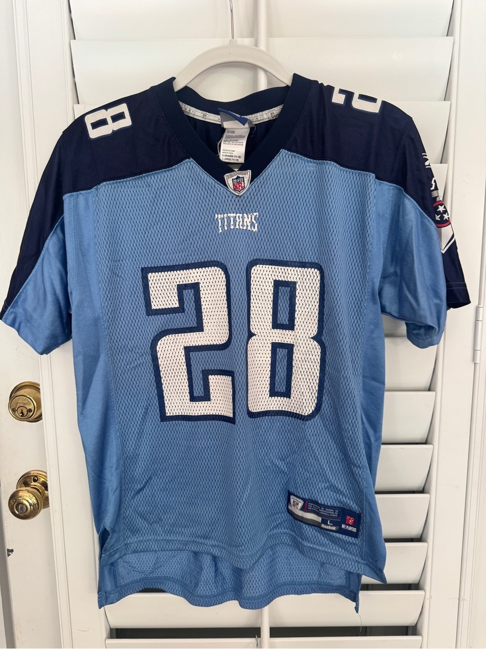 Reebok Tennessee Titans Light Blue and Navy #28 Men’s Football Jersey